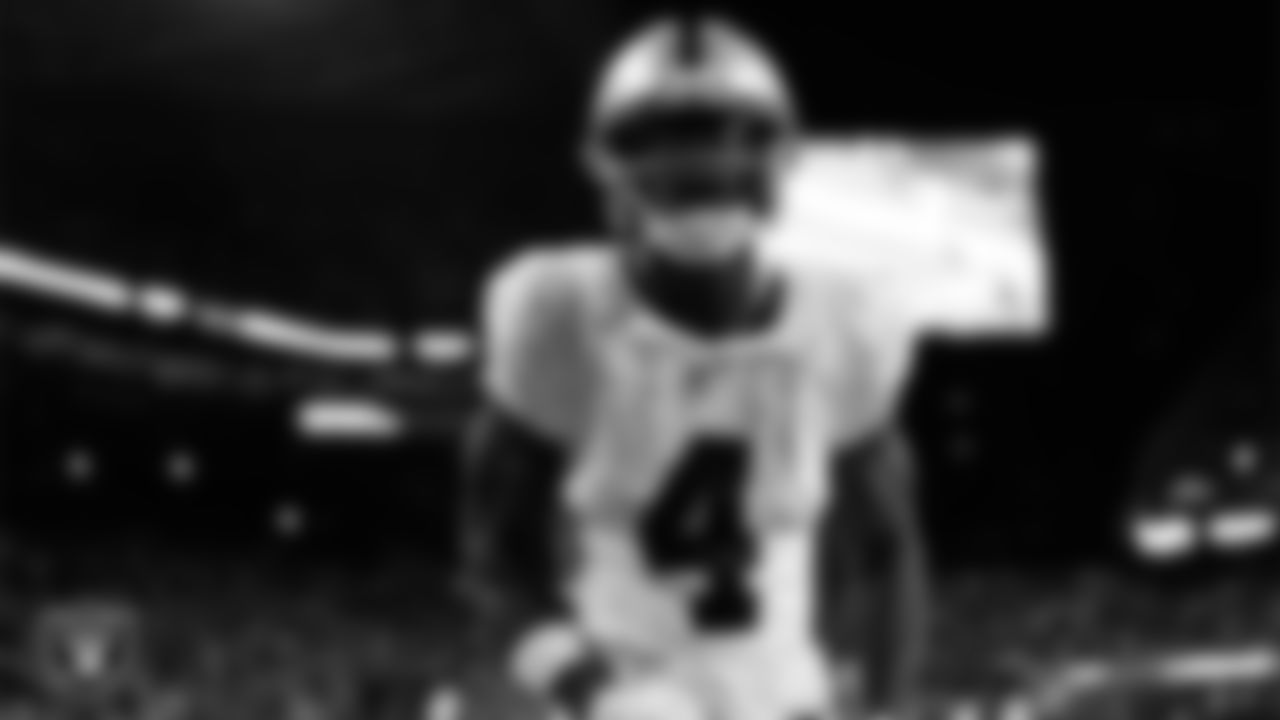 Las Vegas Raiders wide receiver Shedrick Jackson (4) celebrates after making a 41-yard touchdown catch during the preseason away game against the Seattle Seahawks at Lumen Field.