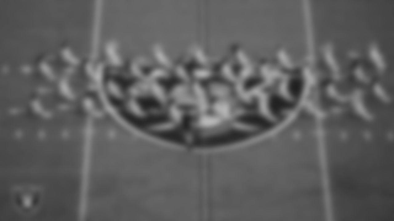 The Raiderettes perform on the field before the regular season home game against the Dallas Cowboys at Allegiant Stadium.