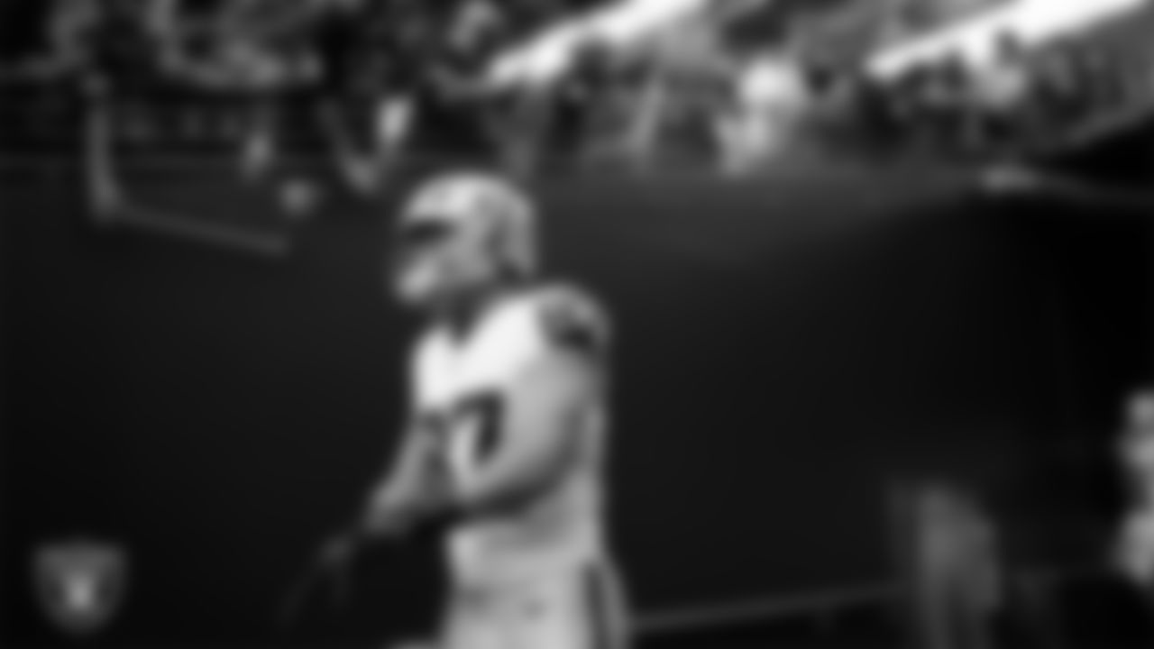 Las Vegas Raiders tight end Michael Mayer (87) walks down the tunnel before the preseason away game against the Seattle Seahawks at Lumen Field.