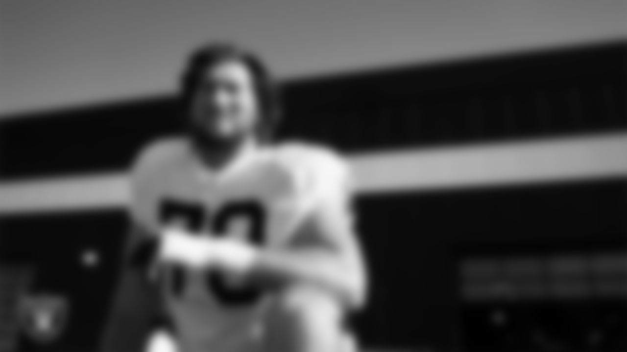 Las Vegas Raiders tackle Parker Clements (70) on the field for a joint practice with the San Francisco 49ers at 2025 Training Camp at Intermountain Health Performance Center.