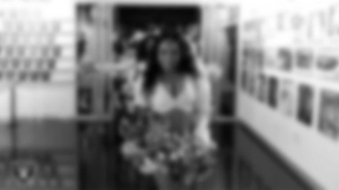 Raiderette Bria in the locker room before the regular season home game against the Jacksonville Jaguars at Allegiant Stadium.