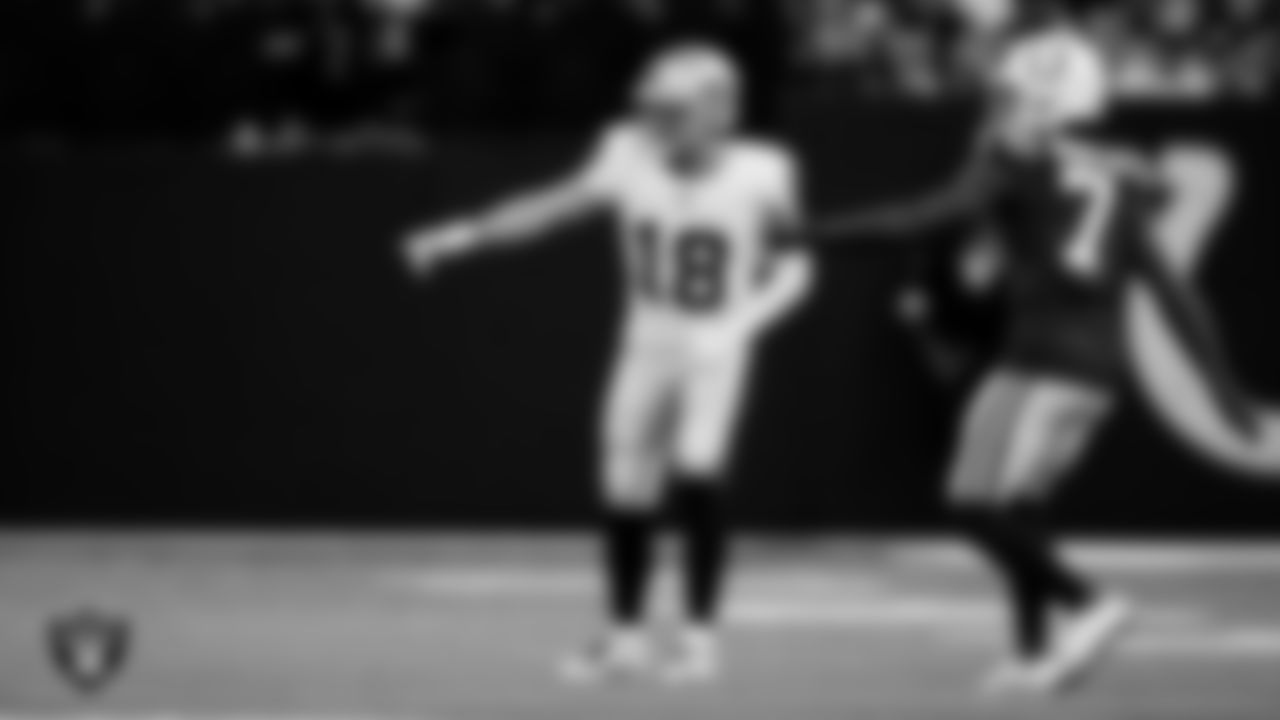 Las Vegas Raiders wide receiver Jack Bech (18) during the regular season away game against the Indianapolis Colts at Lucas Oil Stadium.