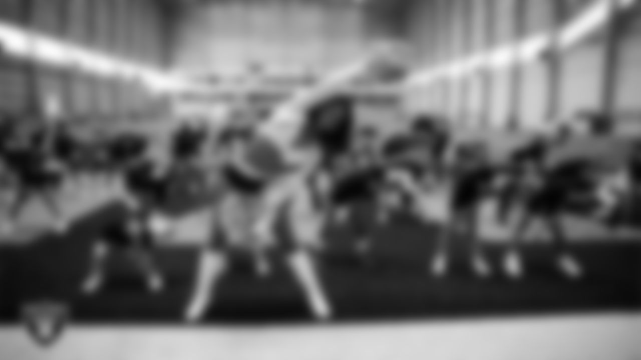 Raiderette Shayla with dancers during day three of summer camp at Intermountain Health Performance Center.