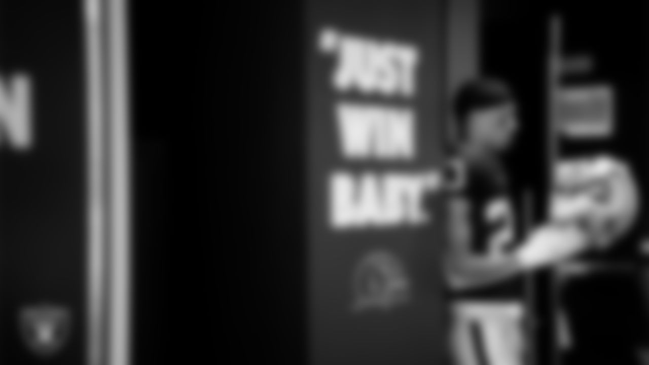 Las Vegas Raiders safety Isaiah Pola-Mao (20) exits the locker room before the regular season home game against the Denver Broncos at Allegiant Stadium.
