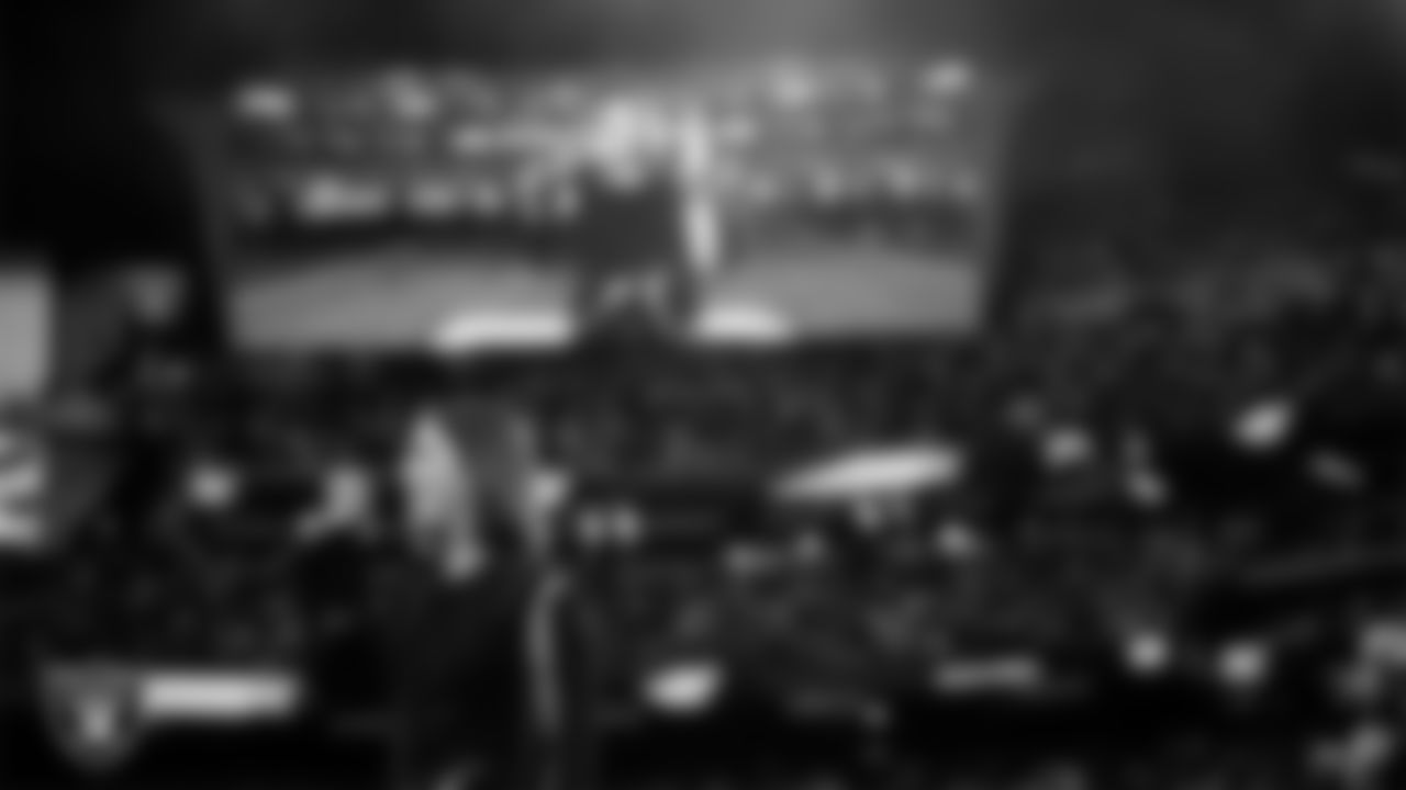 Singer Cassadee Pope performs the national anthem before the Las Vegas Raiders' regular season home game against the Cleveland Browns at Allegiant Stadium.