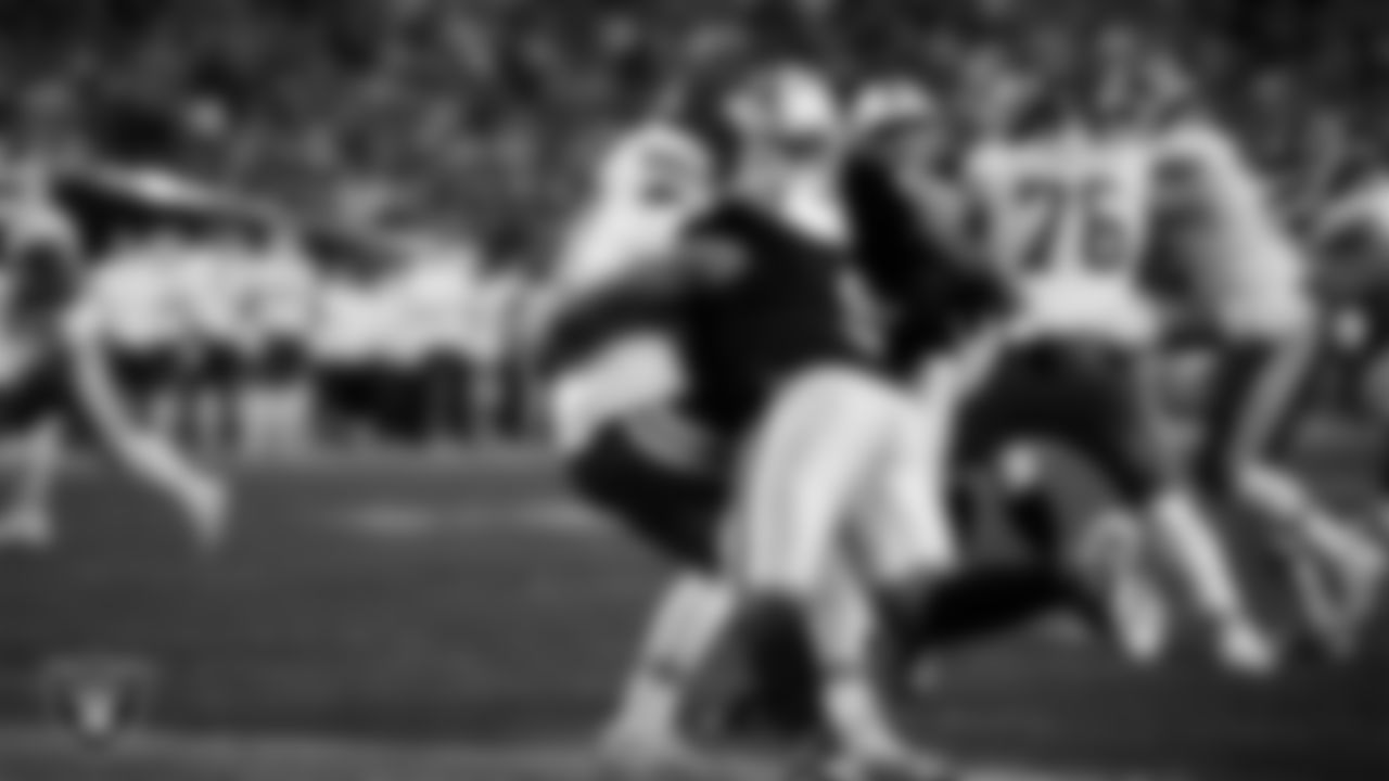 Las Vegas Raiders defensive end Tyree Wilson (9) sacks the quarterback for a safety during the regular season home game against the Kansas City Chiefs at Allegiant Stadium.