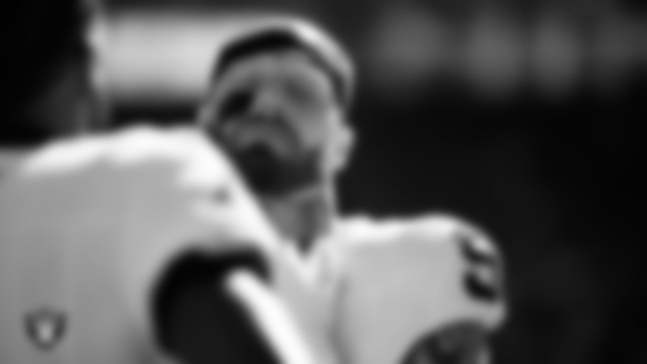Las Vegas Raiders defensive end Maxx Crosby (98) on the sidelines before the regular season away game against the Kansas City Chiefs at GEHA Field at Arrowhead Stadium.