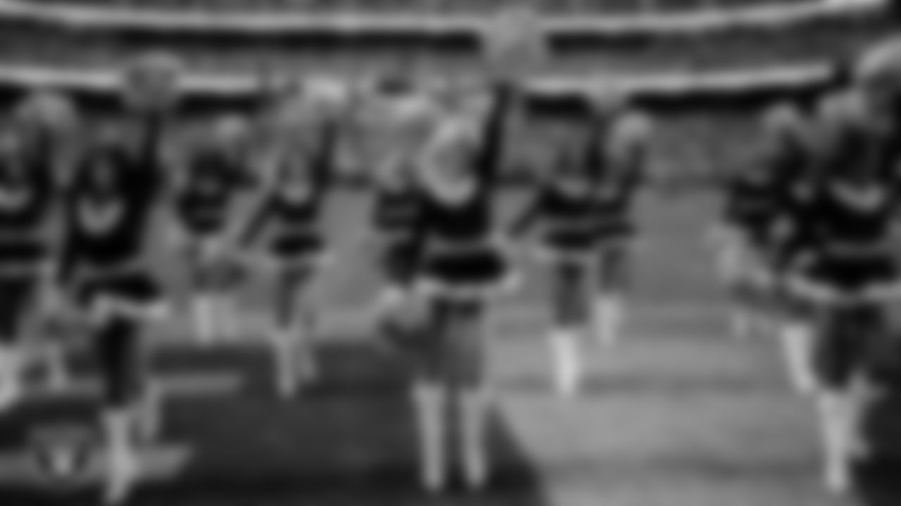 Raiderette Kennedy performs on the field during the regular season home game against the New York Giants at Allegiant Stadium.