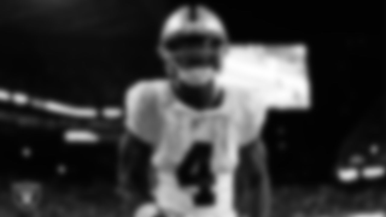 Las Vegas Raiders wide receiver Shedrick Jackson (4) celebrates after making a 41-yard touchdown catch during the preseason away game against the Seattle Seahawks at Lumen Field.