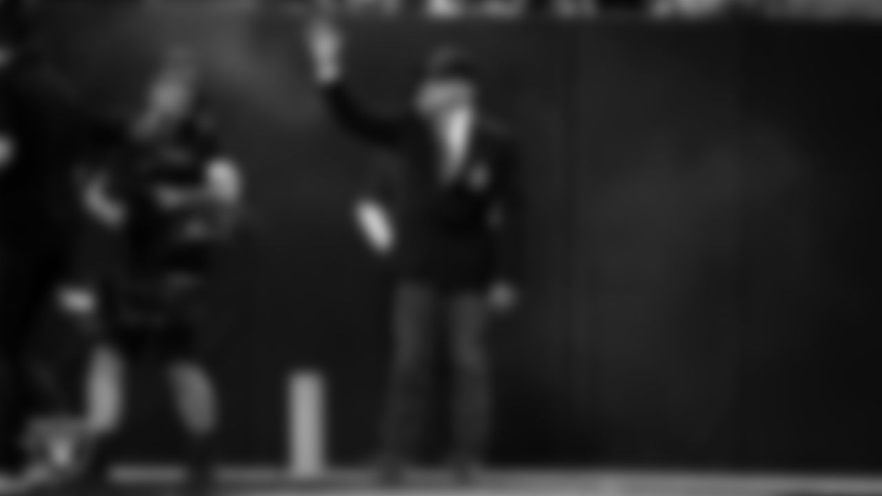 The Las Vegas Raiders honor a veteran during a Salute to Service moment during the regular season home game against the Los Angeles Chargers at Allegiant Stadium.