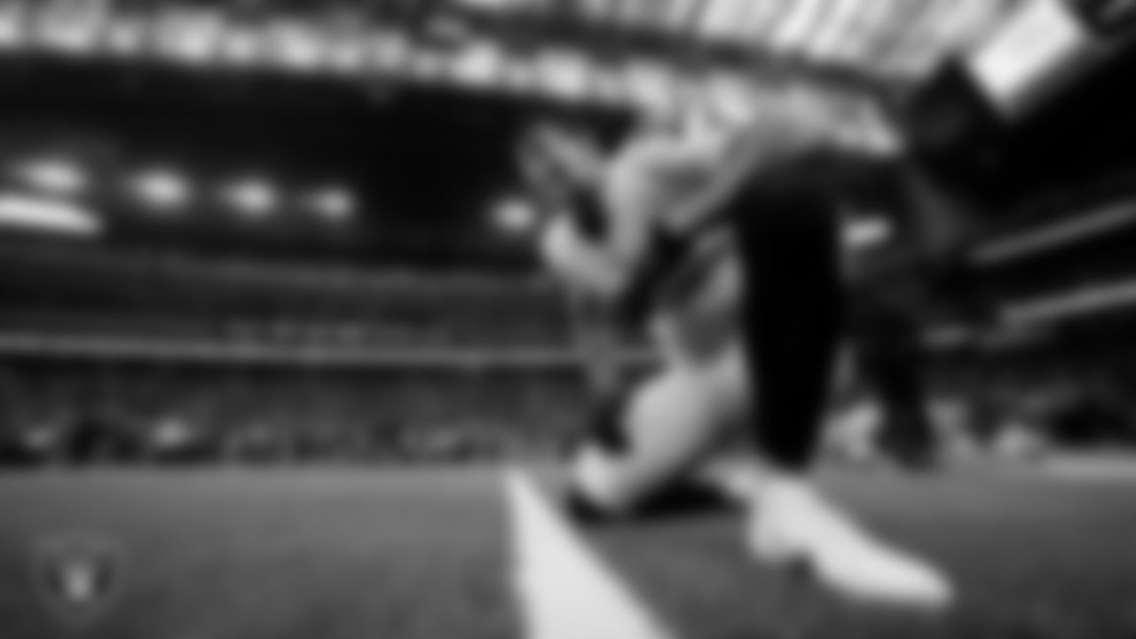 Las Vegas Raiders wide receiver Jack Bech (18) warming up before the regular season away game against the Houston Texans at NRG Stadium.