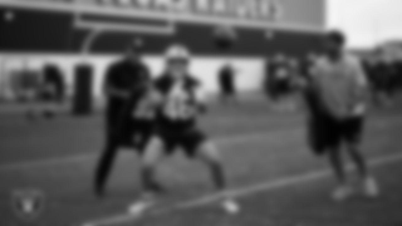 Las Vegas Raiders tight end Carter Runyon (46) during practice at Intermountain Health Performance Center.