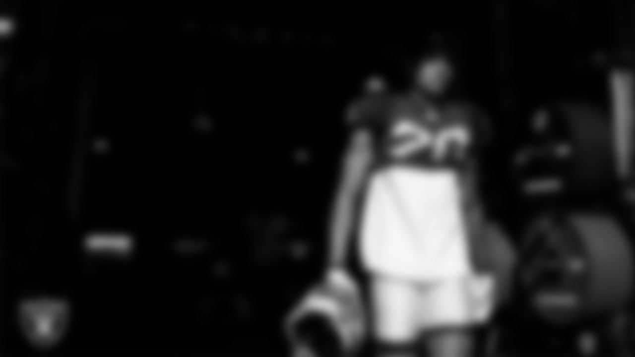 Las Vegas Raiders safety Isaiah Pola-Mao (20) walks out to the field for practice at Intermountain Health Performance Center.