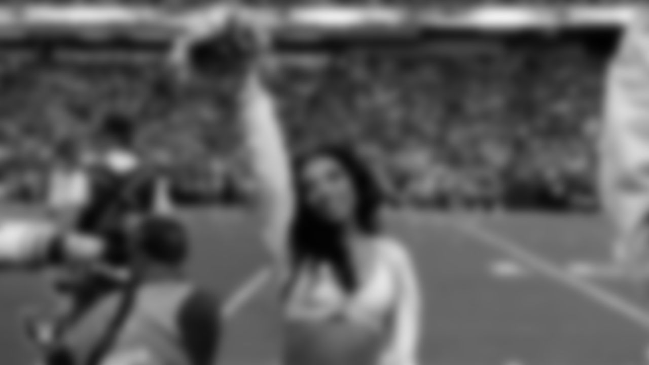 Raiderette Bria on the sidelines during the regular season home game against the Denver Broncos at Allegiant Stadium.