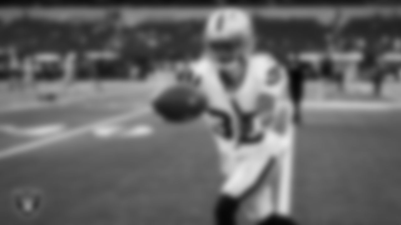 Las Vegas Raiders cornerback Kyu Blu Kelly (36) warming up before the regular season away game against the Los Angeles Chargers at SoFi Stadium.