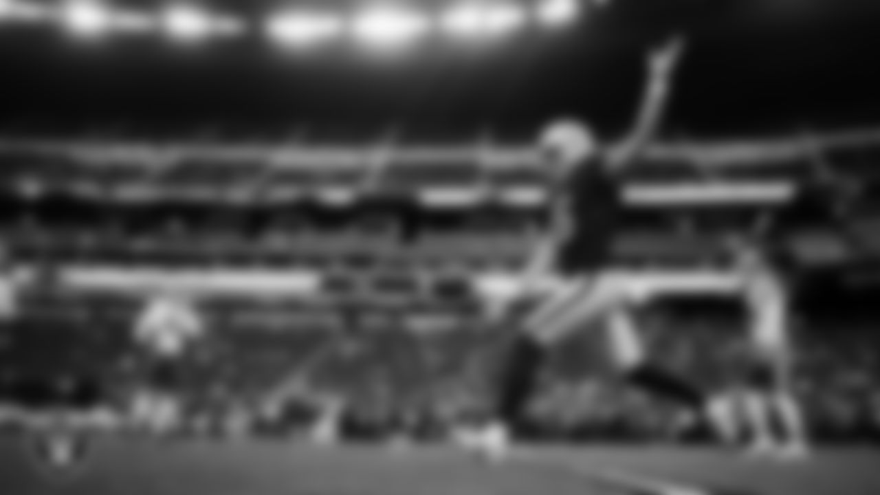 Las Vegas Raiders punter AJ Cole (6) warming up before the regular season home game against the Kansas City Chiefs at Allegiant Stadium.