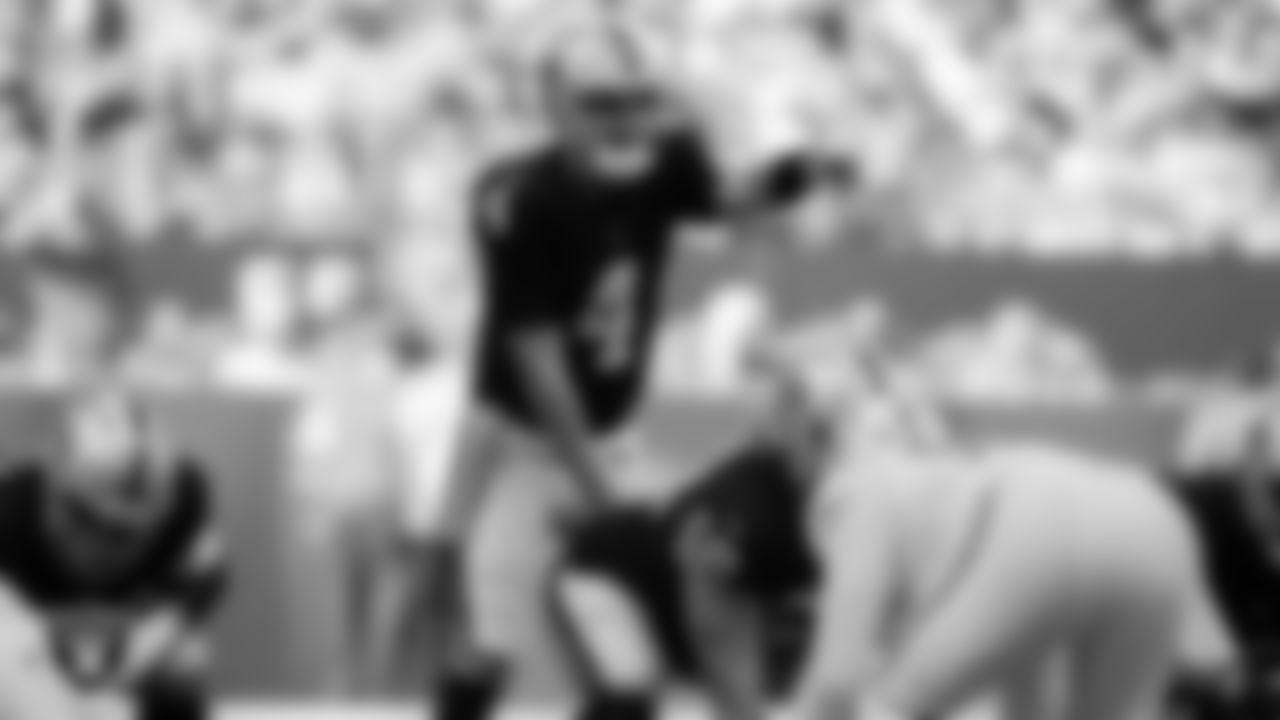 Las Vegas Raiders quarterback Aidan O'Connell (4) during the regular season game against the Miami Dolphins at Hard Rock Stadium.