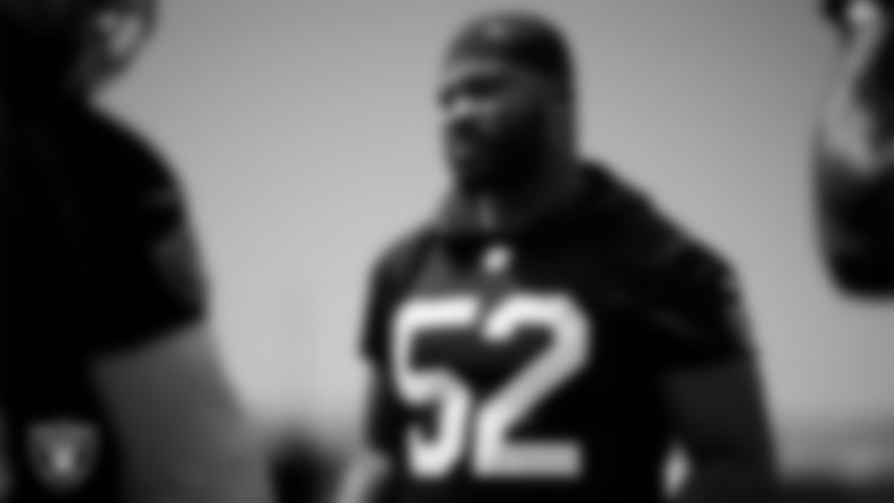 Las Vegas Raiders linebacker Elandon Roberts (52) at an Organized Team Activity (OTA) at Intermountain Health Performance Center.