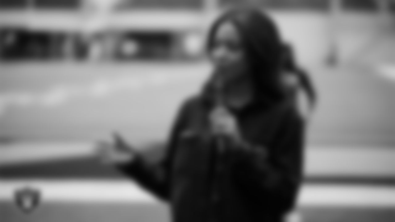 Las Vegas Raiders President Sandra Douglass Morgan speaks to volunteers before the Raiders Holiday Meal Packing Party at Intermountain Health Performance Center.