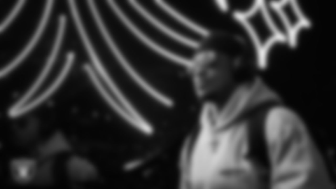 Las Vegas Raiders running back Chris Collier (35) arrives to the regular season home game against the New York Giants at Allegiant Stadium.