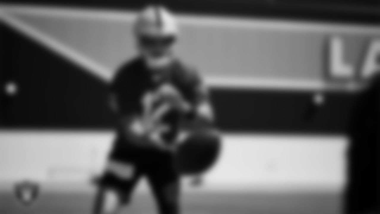 Las Vegas Raiders quarterback Aidan O'Connell (12) at an Organized Team Activity (OTA) at Intermountain Health Performance Center.