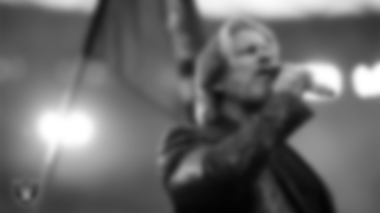 Singer Bucky Heard performs the national anthem before the Las Vegas Raiders' preseason home game against the San Francisco 49ers at Allegiant Stadium.