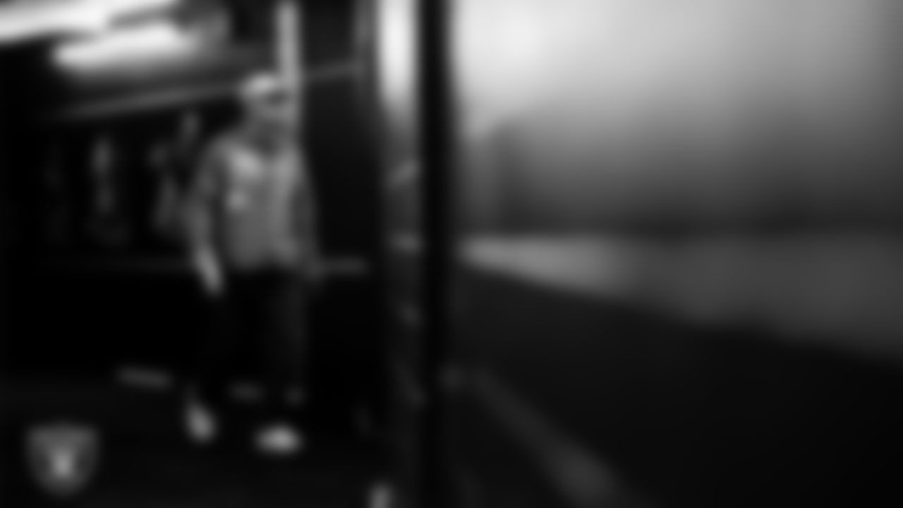 Las Vegas Raiders wide receiver Alex Bachman (81) arrives to the regular season home game against the Denver Broncos at Allegiant Stadium.