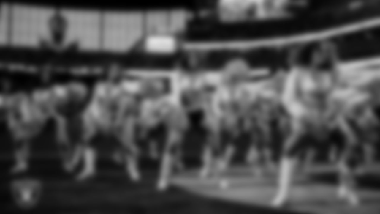 The Raiderettes perform on the field during the regular season home game against the Kansas City Chiefs at Allegiant Stadium.
