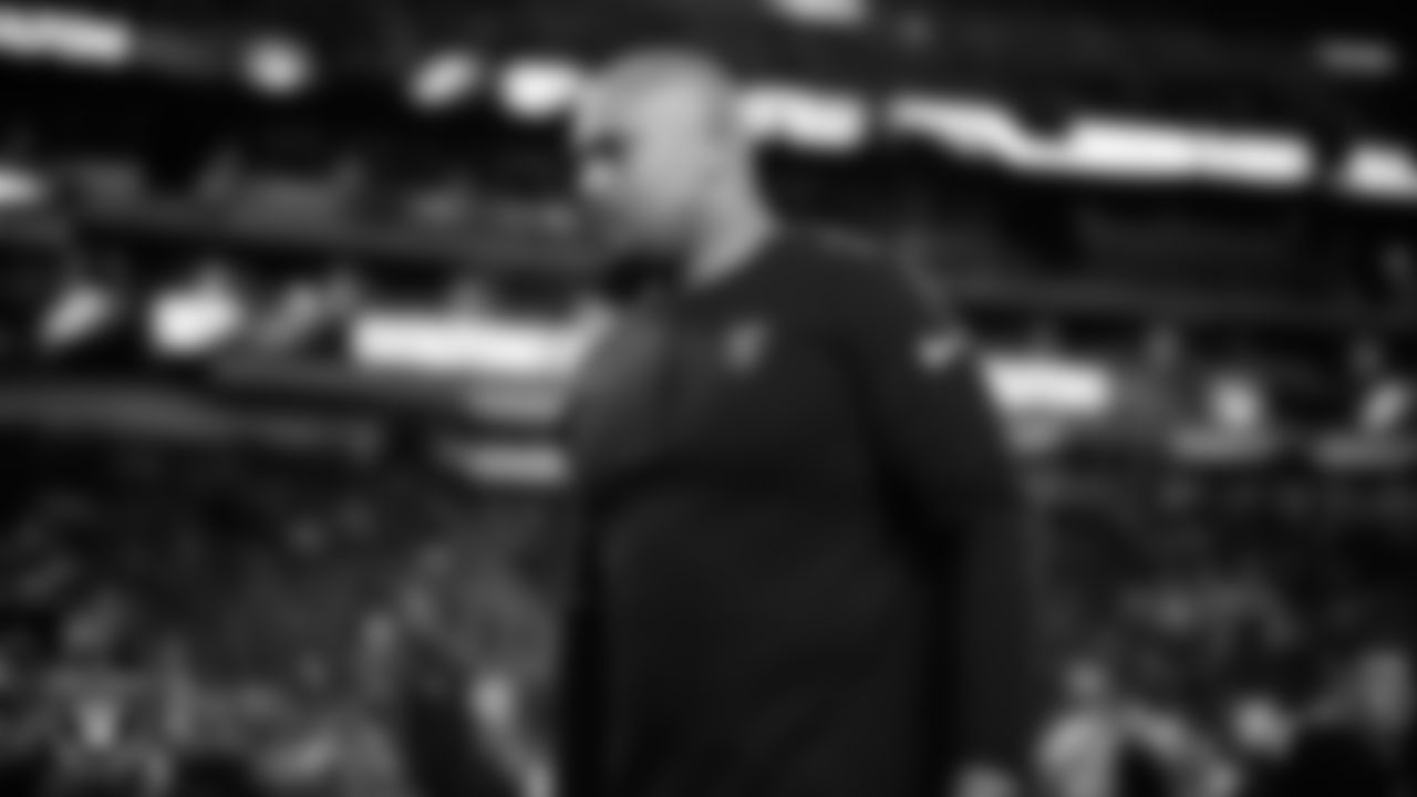 Las Vegas Raiders Interim Head Coach Antonio Pierce before the Las Vegas Raiders' regular season home game against the New York Jets at Allegiant Stadium.