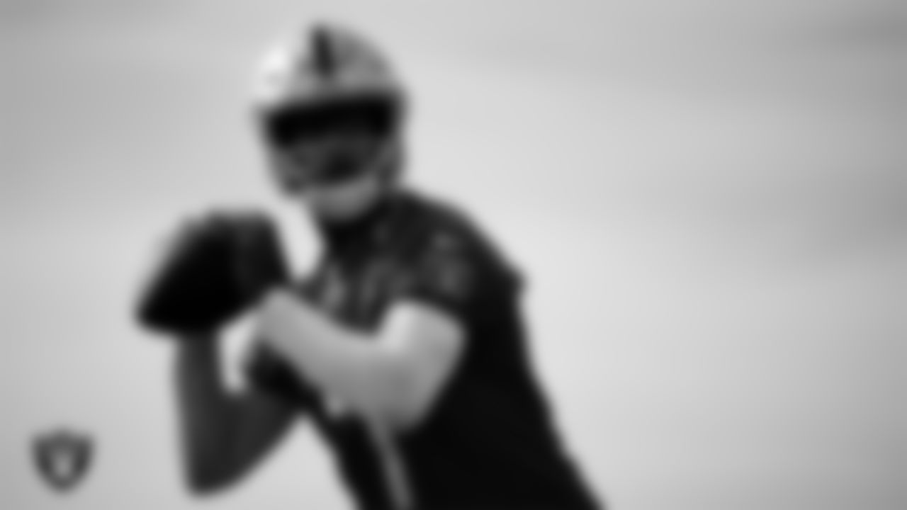 Las Vegas Raiders quarterback Geno Smith (7) during practice at Intermountain Health Performance Center.