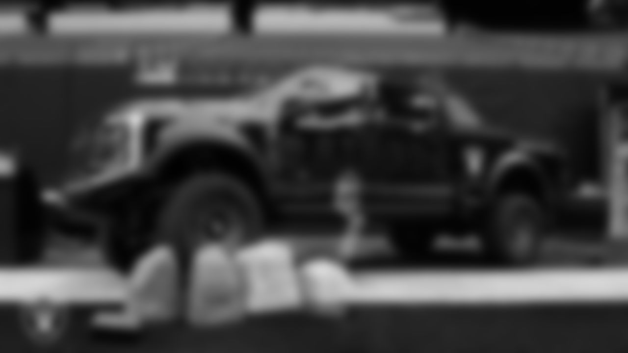 A 2024 Ford Super Duty F-250 Lariat Shelby on display for an auction during the second annual Silver & Black Gala hosted by The Raiders Foundation at Allegiant Stadium.