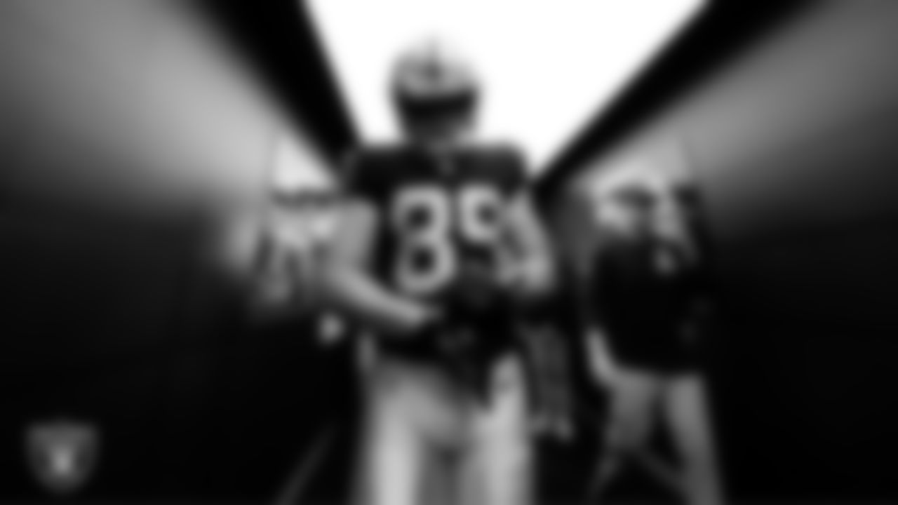 Las Vegas Raiders tight end Brock Bowers (89) walks down the tunnel before the regular season home game against the Denver Broncos at Allegiant Stadium.