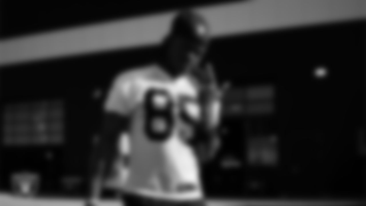 Las Vegas Raiders wide receiver Ketron Jackson Jr. (85) walks out on to the field for practice at 2025 Training Camp at Intermountain Health Performance Center.