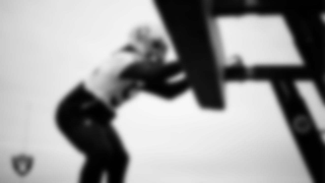 Las Vegas Raiders linebacker Elandon Roberts (52) during practice at Intermountain Health Performance Center.