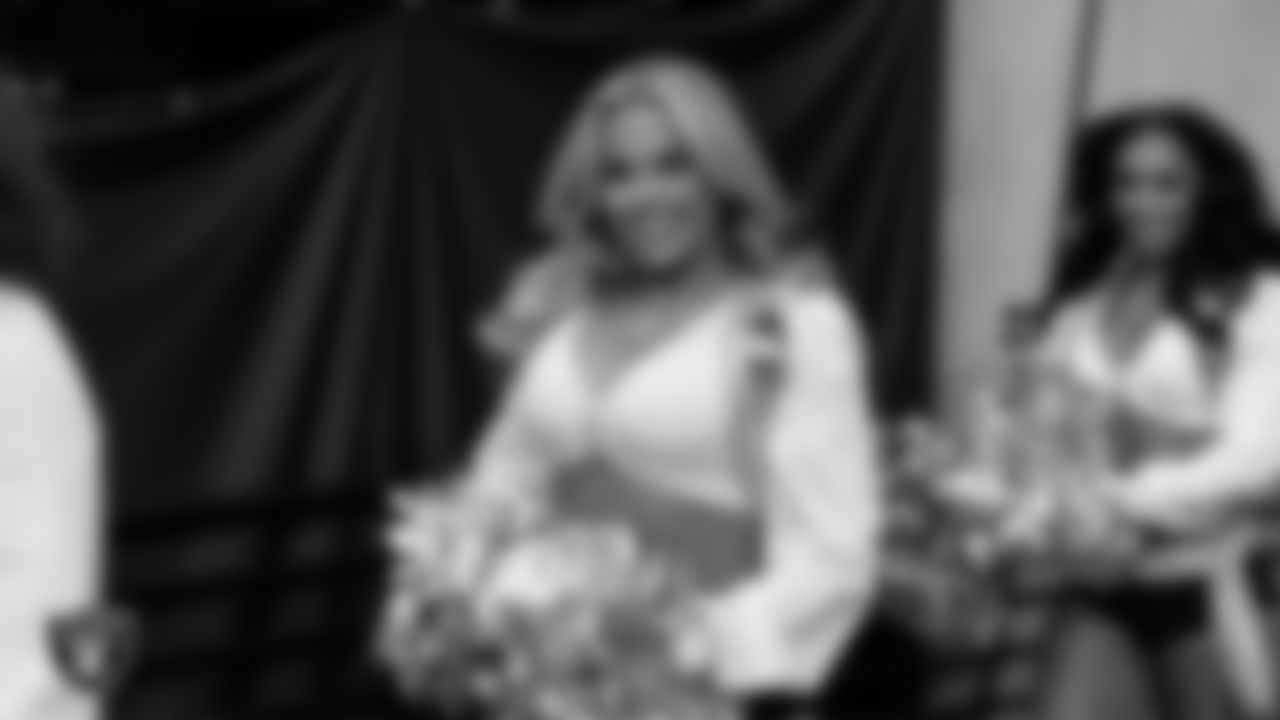 Raiderette Devyn walks through the tunnel before the regular season home game against the Jacksonville Jaguars at Allegiant Stadium.