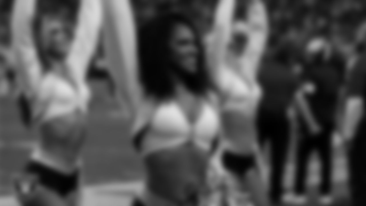 Raiderette Shayla on the sidelines during the regular season home game against the Kansas City Chiefs at Allegiant Stadium.