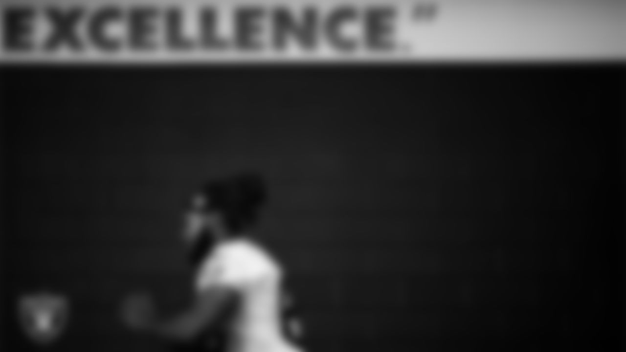 Las Vegas Raiders tight end Ian Thomas (80) in the weight room during practice at Intermountain Health Performance Center.