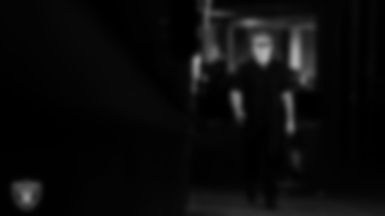 Las Vegas Raiders linebacker Cody Lindenberg (55) arrives to the regular season home game against the Kansas City Chiefs at Allegiant Stadium.