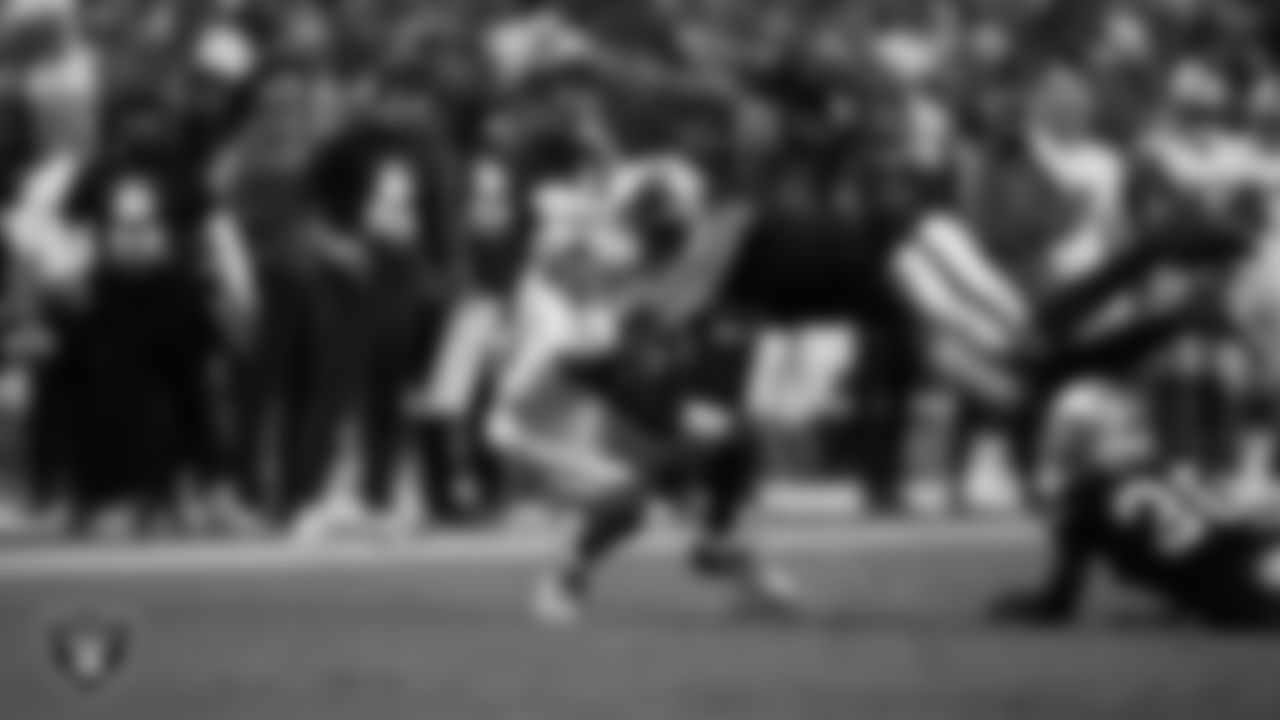 Las Vegas Raiders defensive end Tyree Wilson (9) makes a tackle during the regular season home game against the Dallas Cowboys at Allegiant Stadium.