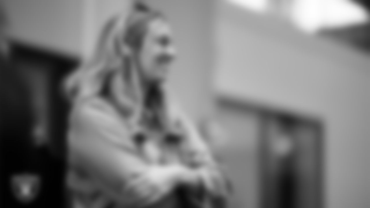 Las Vegas Raiders Head Coach Klint Kubiak's wife Tessa Kubiak on the indoor field at Intermountain Health Performance Center.