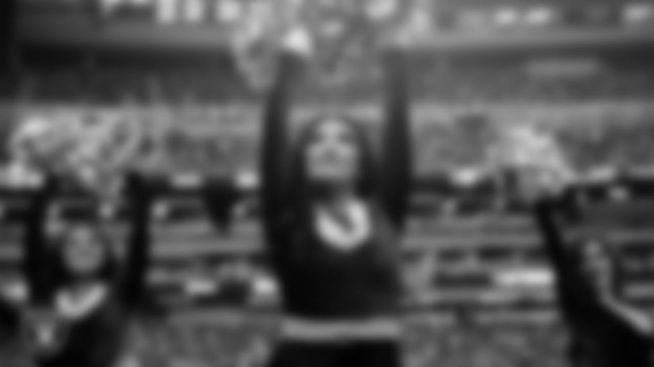 Raiderette Kylee on the sidelines during the regular season home game against the New York Giants at Allegiant Stadium.