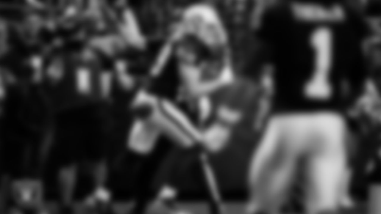 Las Vegas Raiders tight end Brock Bowers (89) celebrates after making a 7-yard touchdown catch during the regular season home game against the Jacksonville Jaguars at Allegiant Stadium.