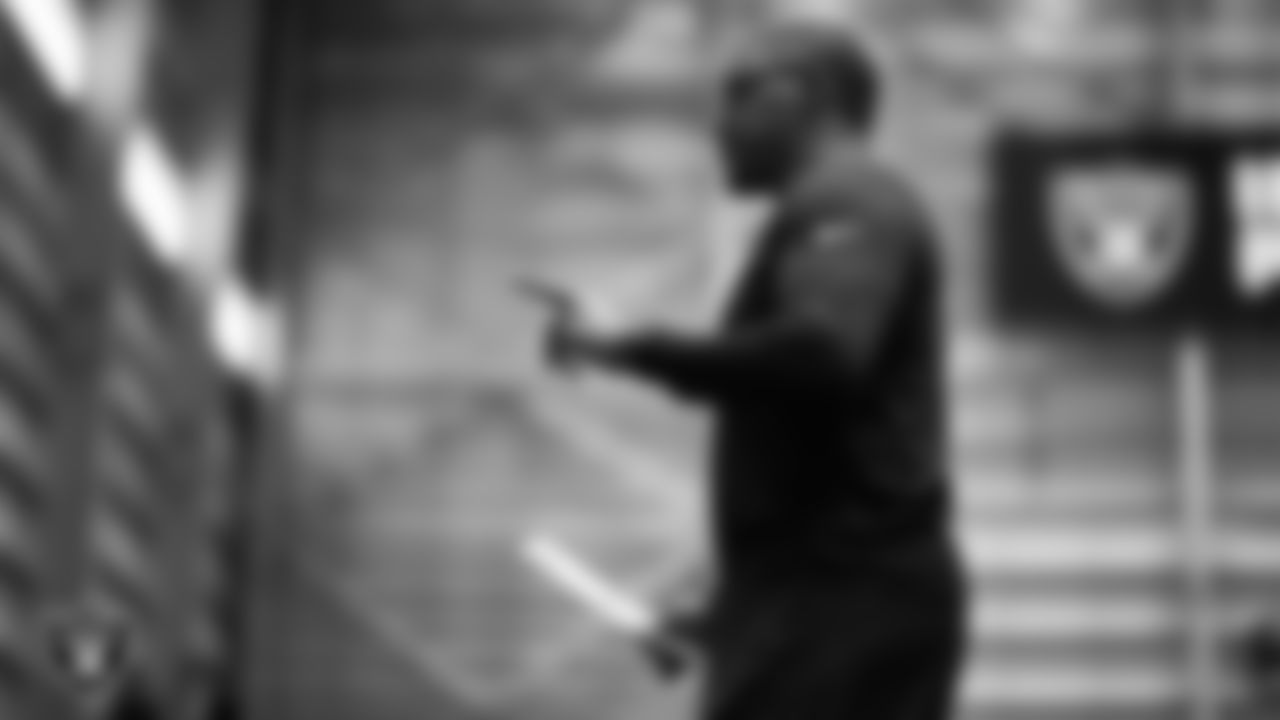 Las Vegas Raiders running backs coach Deland McCullough during practice at Intermountain Health Performance Center.