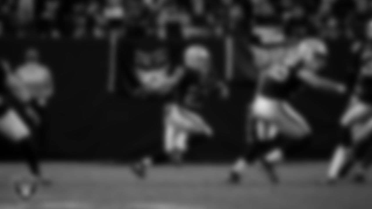 Las Vegas Raiders running back Dylan Laube (23) returns a kickoff during the regular season home game against the Dallas Cowboys at Allegiant Stadium.