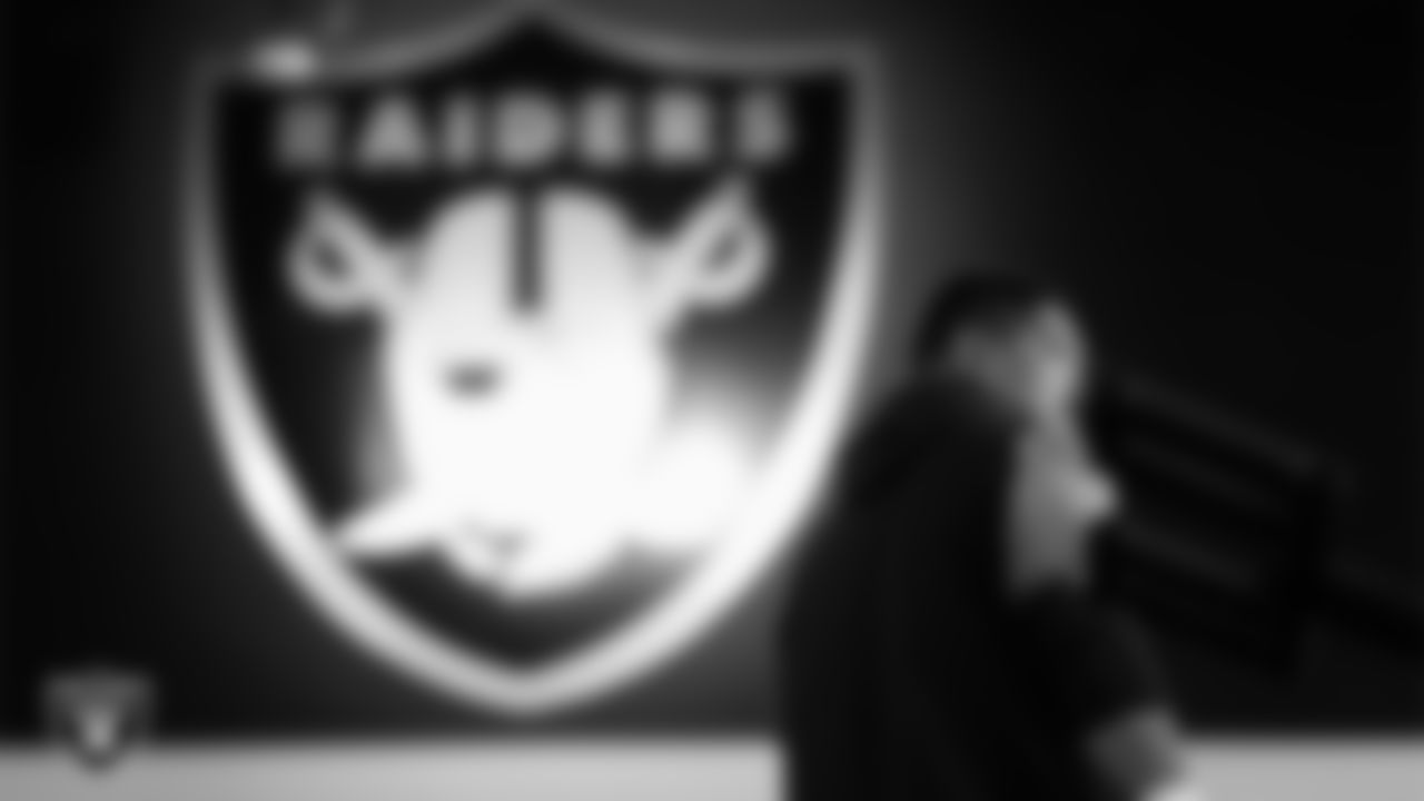 Las Vegas Raiders guard Atonio Mafi (56) in the weight room during practice at Intermountain Health Performance Center.