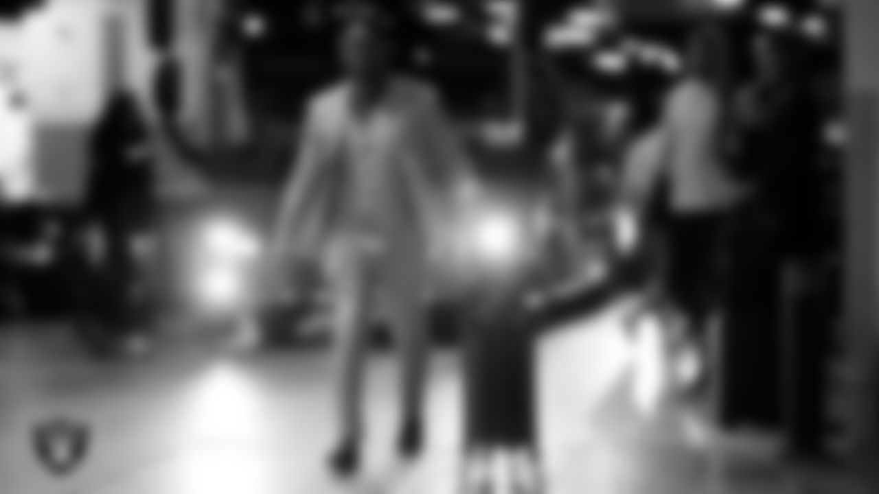 Las Vegas Raiders running backs coach Deland McCullough arrives to the regular season away game against the Denver Broncos at Empower Field at Mile High.