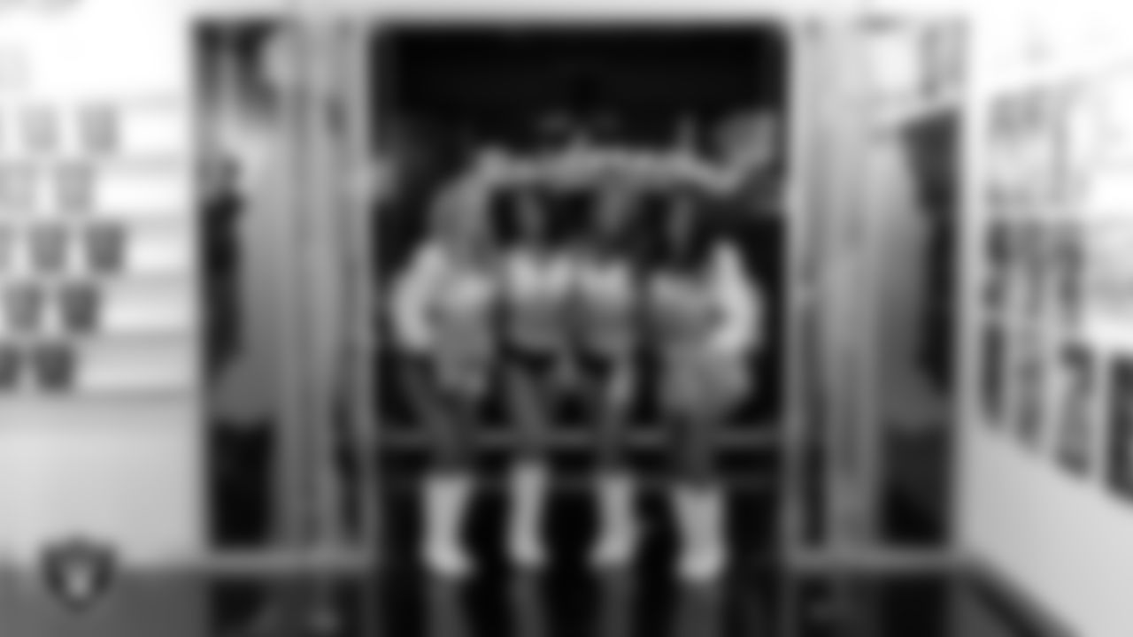 Raiderettes Delaney, Makenna, Madisyn and Macy in the locker room before the regular season home game against the Jacksonville Jaguars at Allegiant Stadium.