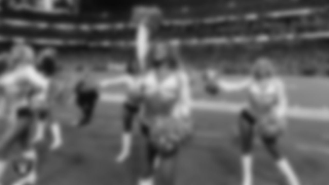 Raiderette Lexie on the sidelines during the regular season home game against the Los Angeles Chargers at Allegiant Stadium.