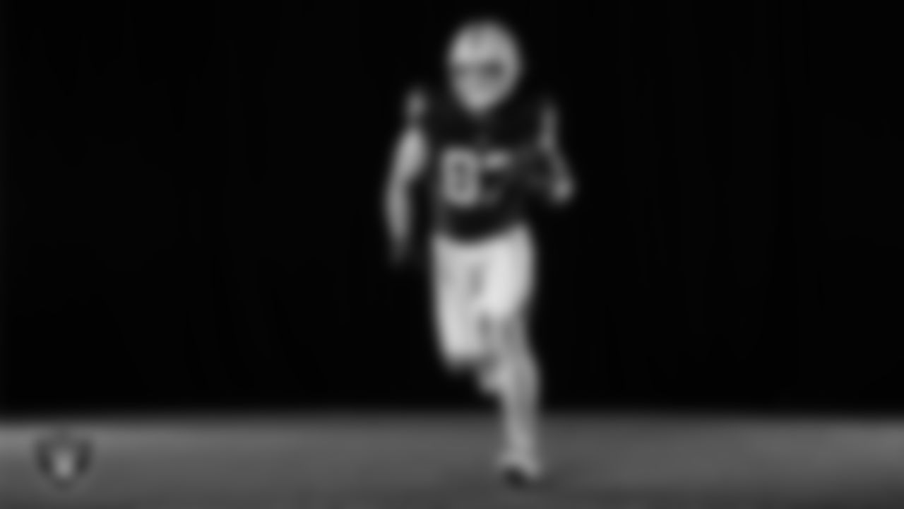 Las Vegas Raiders tight end Michael Mayer (87) poses for a photo at the 2025 Raiders Media Day.