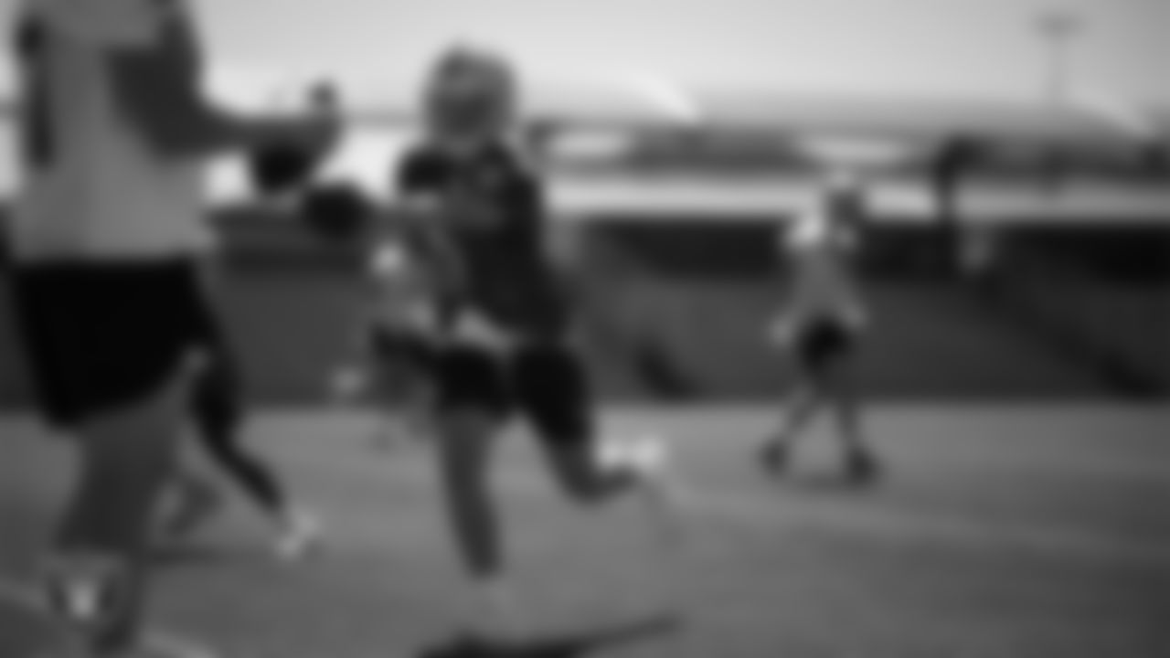 Las Vegas Raiders quarterback Cam Miller (5) at day one of 2025 Rookie Minicamp at Intermountain Health Performance Center.